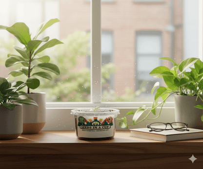 Seeds In A Cup® Olive Tree (Olea europaea) Grow Kit — complete seed starter with recyclable planter, non-GMO seeds, and real potting soil. Hand-assembled in Cleveland, Ohio, USA.