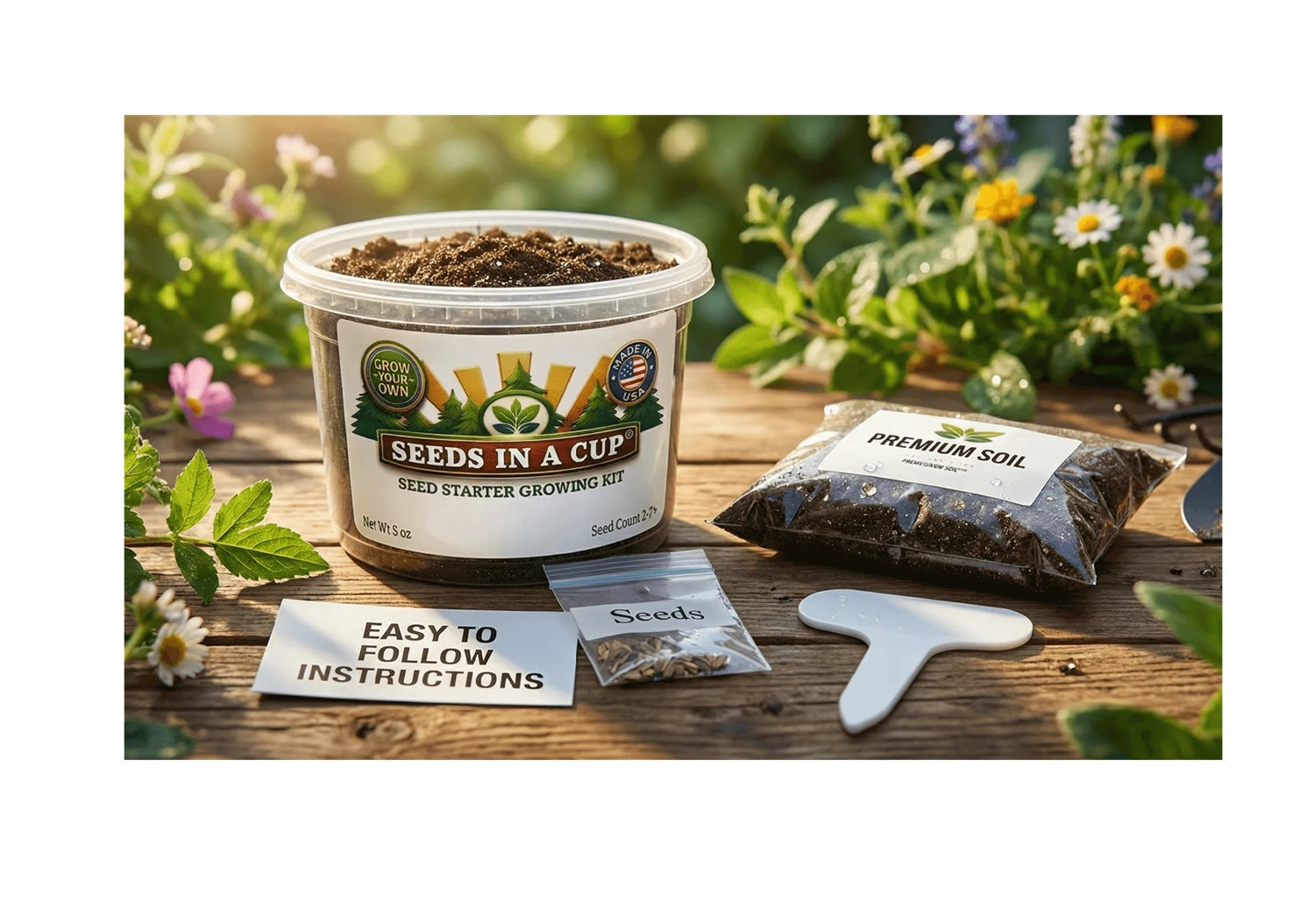 Artichoke (Cynara cardunculus) seed starter kit contents: premium non-GMO seeds, nutrient-rich loose potting soil, and recyclable planter with humidity lid by Seeds In A Cup - Made in USA.