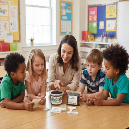 Hands-on STEM gardening: Planting Fraser Fir Tree (Abies fraseri) seeds in Seeds In A Cup recyclable planter. Educational seed-to-sprout project for kids and classrooms.