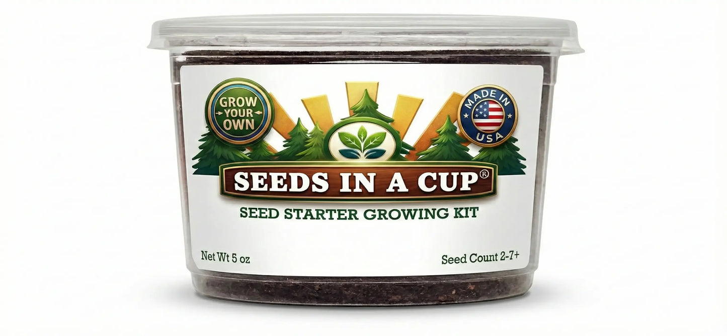 Complete Seeds In A Cup Cantaloupe growing system: recyclable planter, premium soil, and non-GMO Cucumis melo var. cantalupensis seeds. Indoor seed starter kit manufactured in Cleveland, Ohio, USA.